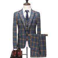 Clothing Plaid Suit Set 3 Piece Grooms Wedding Attire Style Three Piece Suits Formal & Casual