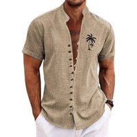 Clothing Summer Retro Cotton Linen Button Down Collar Short Sleeved Shirt