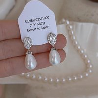 Light Luxury Niche High-end Water Drop-shaped Pearl Earrings For Women, Exquisite Micro-inlaid Zirconia Studs, Trendy