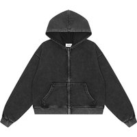 Minimalist Washed Cotton Hoodie – Oversized Zip Up Streetwear Pullover Drop Shoulder & Kangaroo Pocket