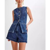 Women's Clothing Summer Fashion Casual Sleeveless High Waist Women's Suit Denim Shorts