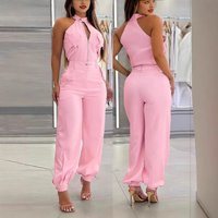 Summer Sleeveless Slim Top + Overalls Two Piece Pants Suit
