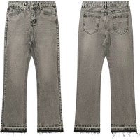  Distressed Wide Leg Jeans – Vintage Washed Knife Cut Cleanfit Flare Denim Pants 