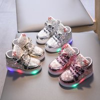 Cartoon Bright Diamond Flash Shoes Leather Breathable Luminous Sneakers Princess Shoes