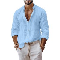 Men Shirts Summer Turn Down Collar Long Sleeve Button Solid Color Loose Beachwear Linen Blouse Tops NMD-20250821001