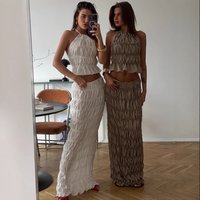 2025 Spring Summer Casual Halter Neck Wear Two Piece INS Loose Vacation Skirt Set