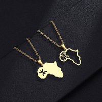 Fashion Ethnic Style Africa Map Berber Pendant Necklace Geometric Stainless Steel Pendant for Men and Women