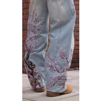 Jeans Y2k Vintage Baggy Cherry Blossom Knight Embroidery Fashion Streetwear Straight Wide Leg Patchwork