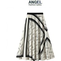 Clothing Pleated letter printed skirt autumn elastic waist mid length large swing umbrella skirt