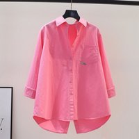 Women's Clothing Women's Loose Fitting Long Sleeved Cotton Blouse Versatile Cardigan Back Slit Spring Clothing