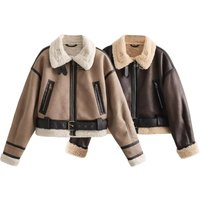 Clothing Faux Fur Leather Jacket Retro Biker Style Short Coat Winter Fashion Outerwear