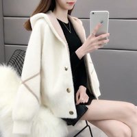 Faux Mink Knit Hooded Cardigan – Cozy Short Coat Loose Fit Stylish Zip Up Open Front Elegant Casual Wear Autumn & Winter