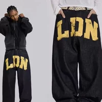 Jeans Letter Print American Vintage Hip Hop Gothic 2000s Loose Fashion Wide Leg Casual