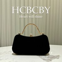 Black Velvet Elegant Rhinestone Decoration Handbag Evening Bag Women’s Fashion Temperament Elegant Clutch Bag Dinner Bag