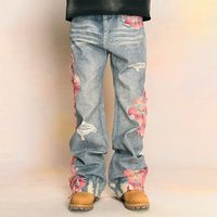 2026 Environmentally Friendly Fabric Jeans High quality American High street Splicing Jeans Slightly Spicy Pants Printing