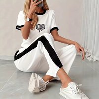 Women's Clothing Women's Trendy Black And White Color Block Letter Print Set Summer Fashion Personalized Clothing