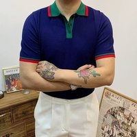 Clothing Summer station matching breathable knitted lapel t shirt business fashion casual short sleeved polo shirt trend