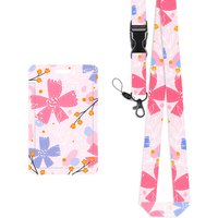 Student ID Card Holder Printed Buckle Lanyard Floral Pattern