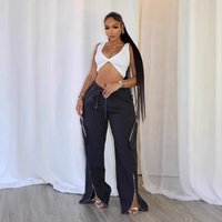 Streetwear Cargo Pants Stylish pocket Zip Detail Loose Fit Straight Leg Joggers Adjustable Waistband