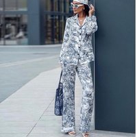 Ink Printing Suit INS Simple Small Lapel Long Sleeve Trousers Two Piece Set Clothing