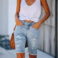 Clothing Washed Hole Washed Cotton Denim Shorts