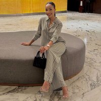 Women’s Clothing Fashion Casual Printed Long Sleeved Shirt Wide Leg Trousers Two Piece Suit Female Autumn