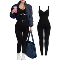 Clothing V neck backless thick thread jumpsuit fixed double shoulder straps sports body shaping jumpsuit seamless hip lifting yoga clothes