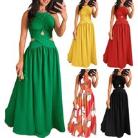 Clothing Sleeveless Navel Exposed Swing Dress High Waist Backless Tie Dress