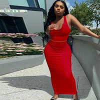 Clothing Summer Fashion Casual Vest High Waist Hip Long Skirt Ribbon Casual Two Piece Suit