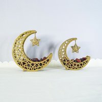 Family Organizer Popular Hollow Metal Iron Art Moon Shape Snack Tray Storage Box Home Decoration