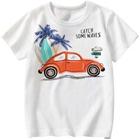 Mother & Kids Summer Clothing Boys White Short Sleeved Boys Trendy Children's T Shirt Cartoon Car Pattern Summer Half Sleeve