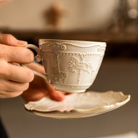 French Relief Vintage Kiln Change Carousel Ceramic Coffee Afternoon Tea Saucer Latte Art Mug Cup