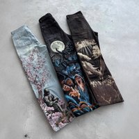 Vescartes High Quality European American Retro Embroidered Wide Leg Jeans Heavy Duty Men's Trendy Cherry Blossom Cross Border Denim