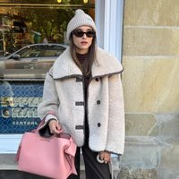  Fur Trim Coat – Style Large Lapel Winter Jacket Beige