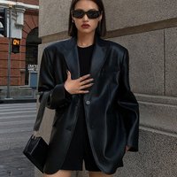 Clothing Stylish PU Leather Blazer Jacket Oversized Lapel Coat Office & Casual Wear