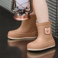 Kids' Bear Print Rain Boots – Non-Slip Waterproof Rubber Shoes For Boys & Girls (Ages 2-7, Colors: Black/White/Yellow/Camel, Sizes 30/31-34/35)