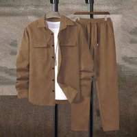 Ropa para hombre Conjunto de traje casual de pana para hombre: elegante y cómodo conjunto de chaqueta y pantalón ajustado para uso diario. Conjunto