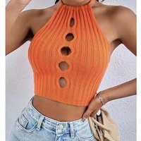Slim Fit Sexy Knitted Top Careful Hollow Halter Neck Vest