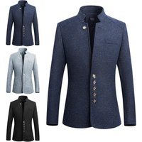 2022 Vintage Blazer Coats Chinese Style Single Breasted Business Dress Stand Collar Jackets Suit Blazer