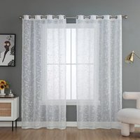 IvoryLace Floral Embroidered Sheer Curtains – Semi-Transparent White Drapes With Leaf & Flower Patterns