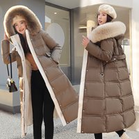  Long Winter Coat Faux Fur Hood Thickened Polyester Down Alternative Jacket Cold Weather Elegant Commuter Style