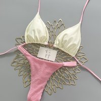 2026 Pink Block Bikini Tie Up Swimsuit Girlish Style Alluring Thong Bikini Set Vacation Regular
