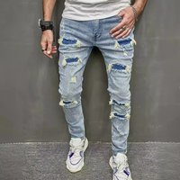 Men's Clothing 2024 New High-Quality Men's Worn-Out Stretch Jeans Skinny Jeans Men's Jeans