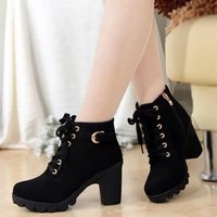 Autumn Winter 2020 High Cross Strap Short Thick Heel Martin Leather Boots