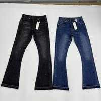 Black Grey Splatter Fringe Distressed Flared Jeans High Street Vibe Long Pants For Men Women