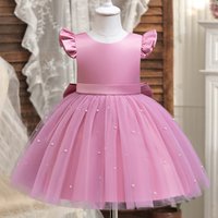 Clothing Dress Flying Sleeve Pearl Mesh Princess Dress Backless Bowknot Piano Performance Costume