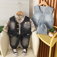 Outfit 2025 Vest Denim Three Piece Set Stylish Cartoon Spring Autumn Clothing