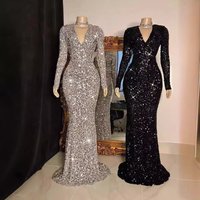 Clothing evening dress 2024 sequined V neck long sleeves host performance banquet high end sexy tail tight