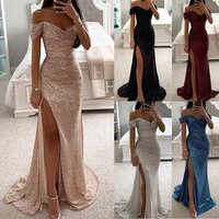 Clothing Party sequin one line neck split dress Casual fashion dress