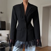 Gentle Style Niche Design Blazer Autumn Versatile Waist Cinching Long Sleeve Lace Patchwork Suit